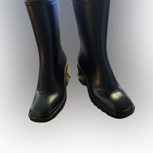 INC rubber boots, sz 9, black, 2 and 3/4" block heel, half calf!​ - Picture 8 of 13